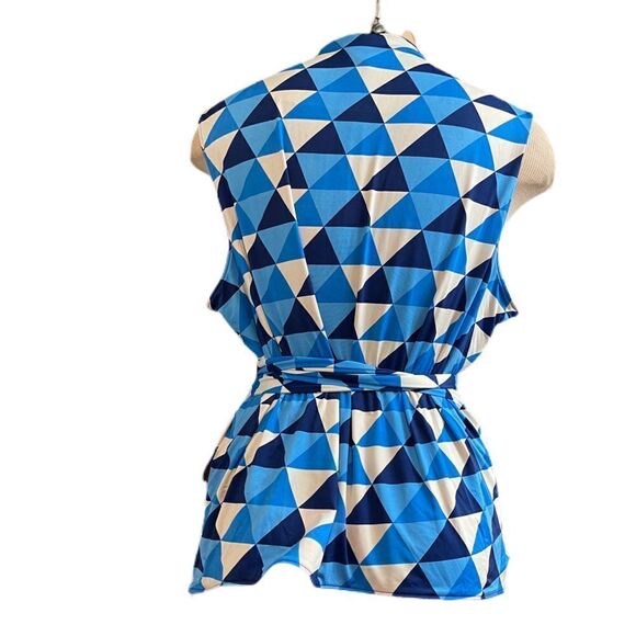 Nikki Poulos Blue White Retro Boho Tank Shirt Blouse Size 1X - Picture 3 of 7